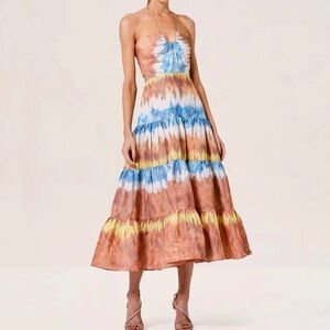 Alexis Roberta Tie Dye Tiered Halter Midi Dress Large Customized Boho Festival